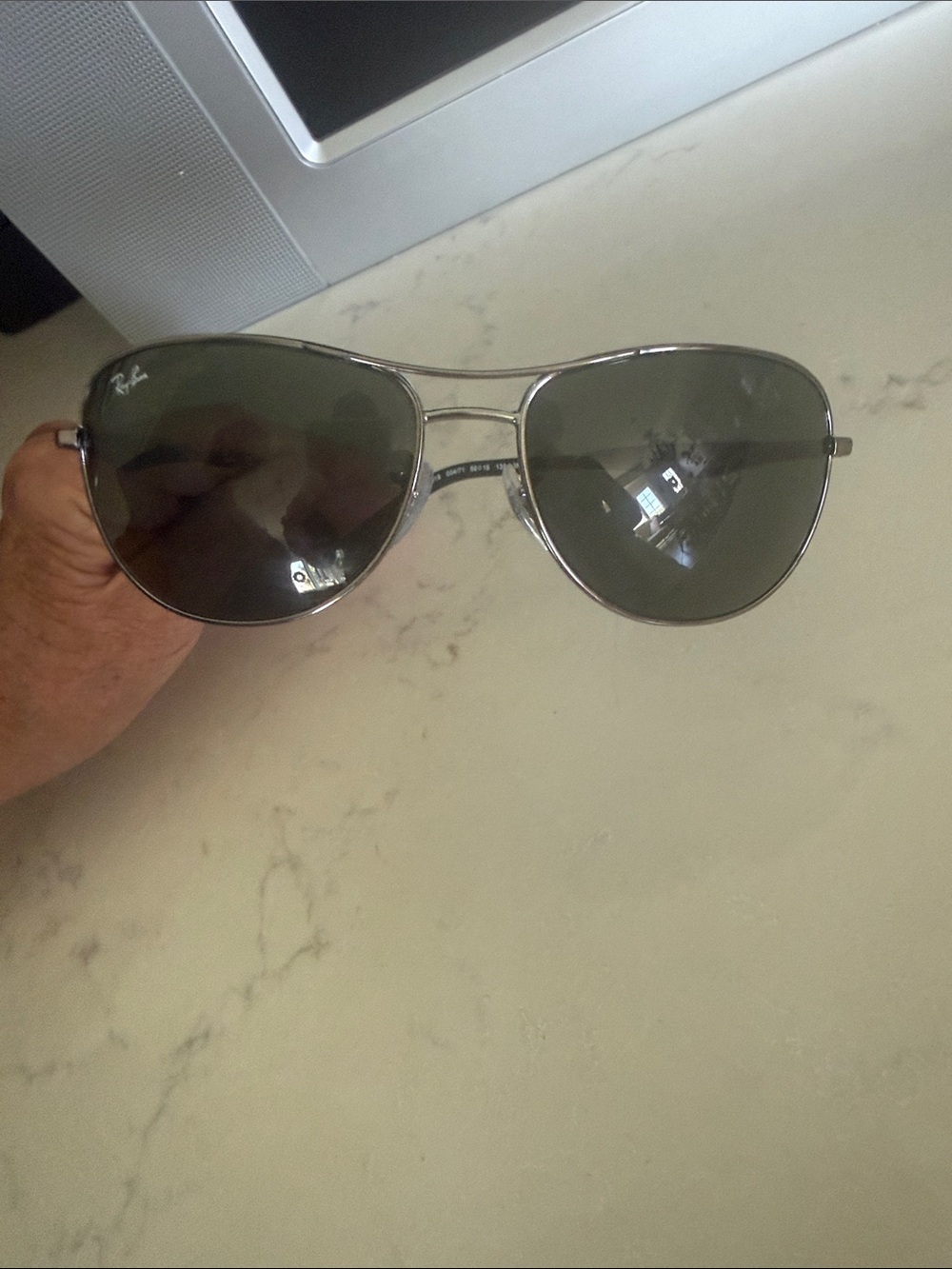 Ray-Ban Sunglasses with Green Lenses and Silver Frame